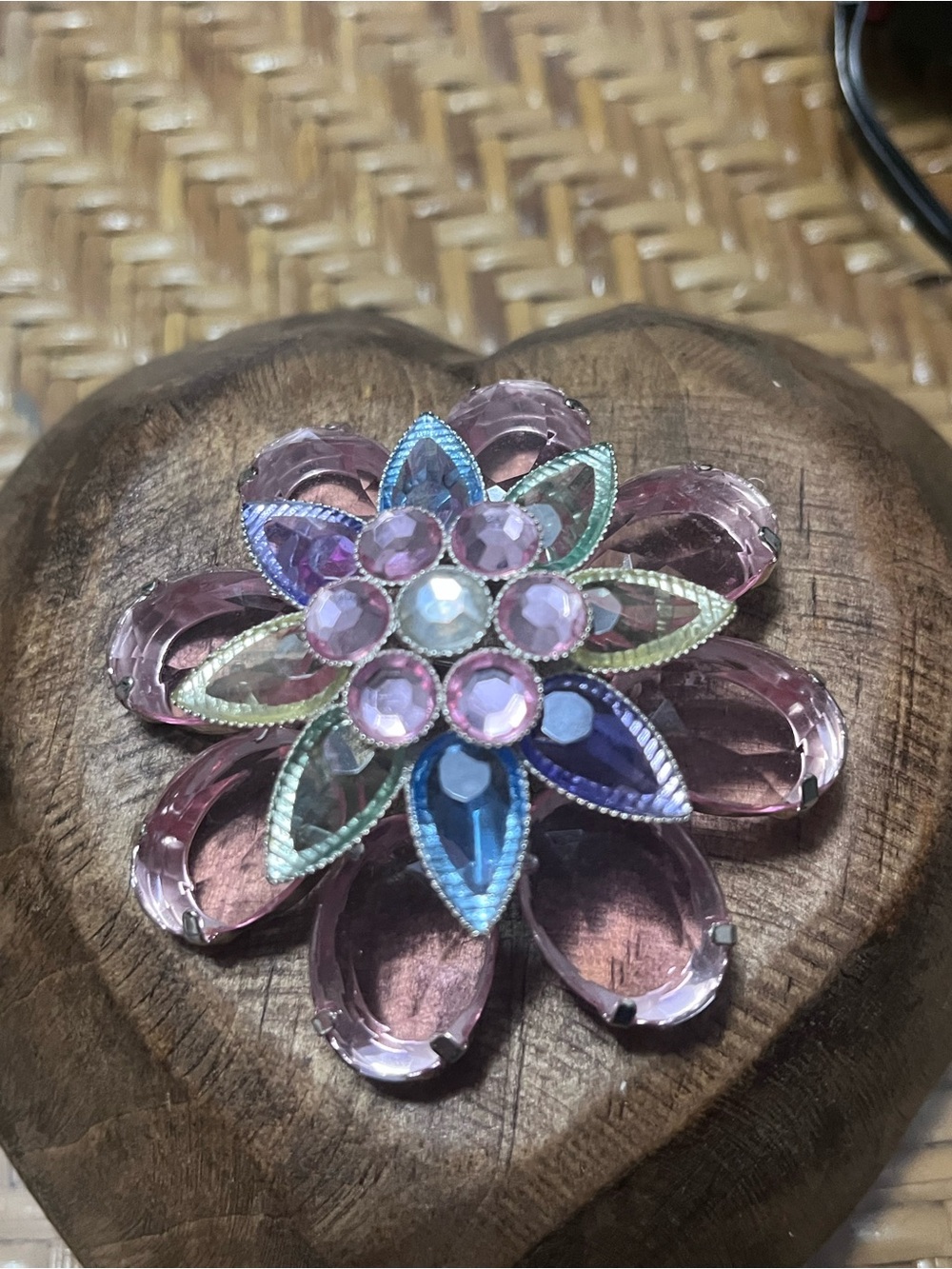 Vintage multi layered acrylic floral, pastel brooch